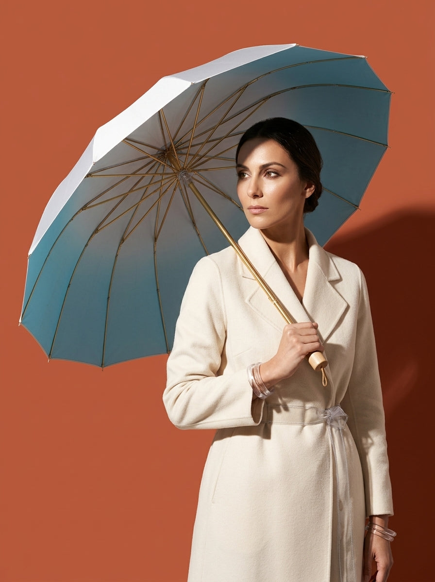 The Prism - Gradient Blue Tri-Fold Umbrella | 16-Rib Compact Sun & Rain Shield