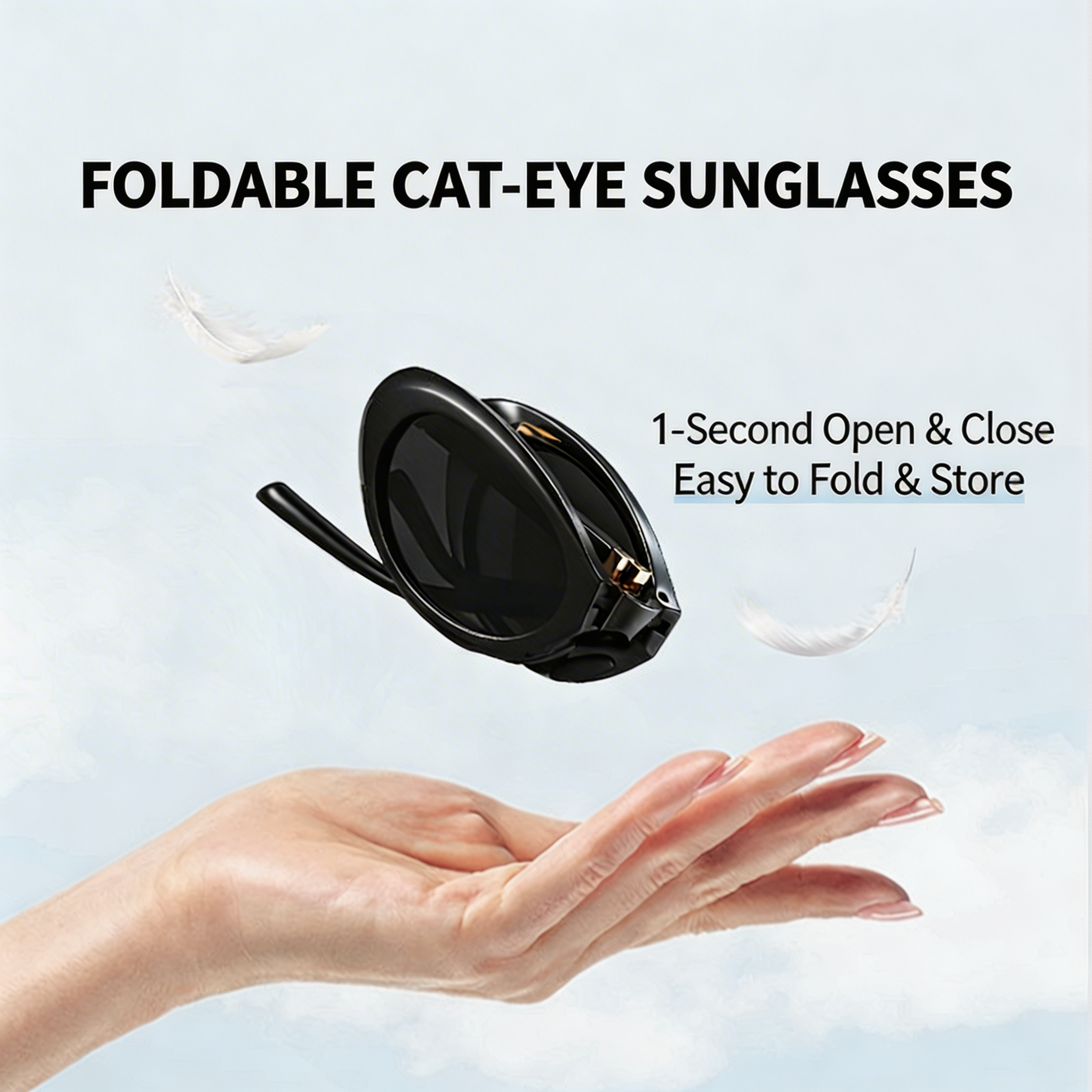 Foldable Polarized Cat Eye Sunglasses Women UV400 Protection  Lightweight TR Frame, 1-Second Fold & Store, Fashion Street Style for Driving Fishing Outdoor, MK-Cateye