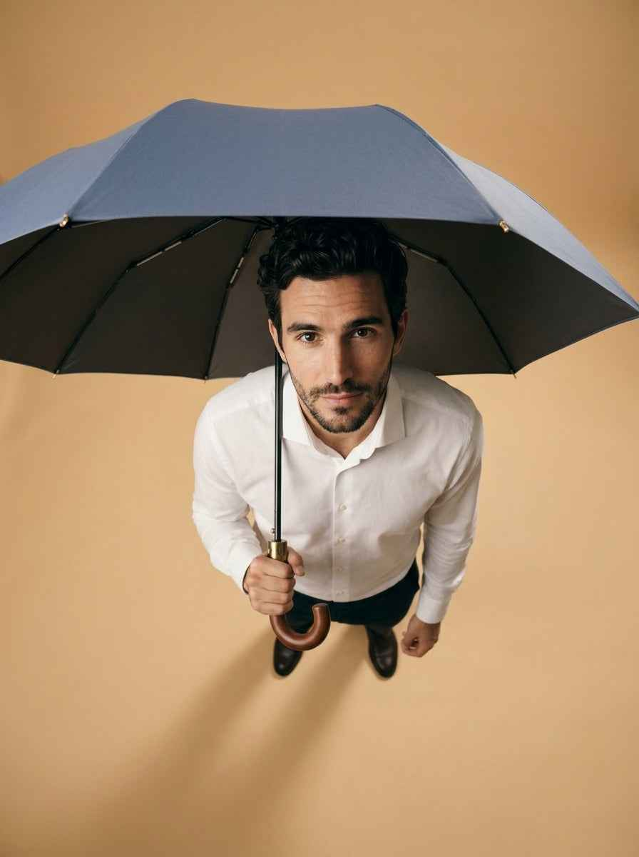 The Envoy - Haze Blue | Solid Wood Handle Automatic Umbrella | UPF50+