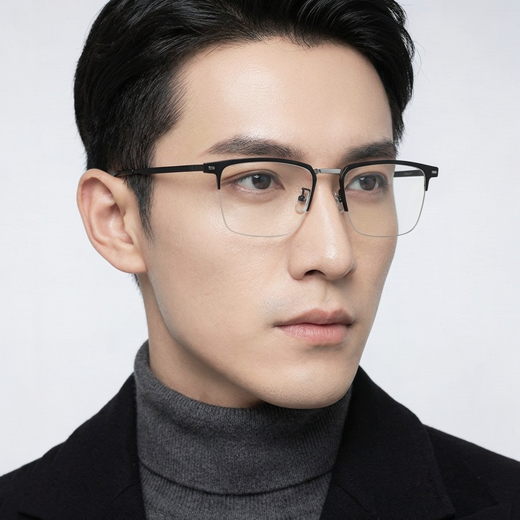 MK Element // Pure Titanium Half-Rim Engineering Blue Light Eyeglasses