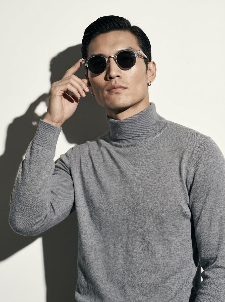 The Vantage - Transparent Gray with Black Gray Lens | Round Half-Frame Polarized Sunglasses | UV400 TR90