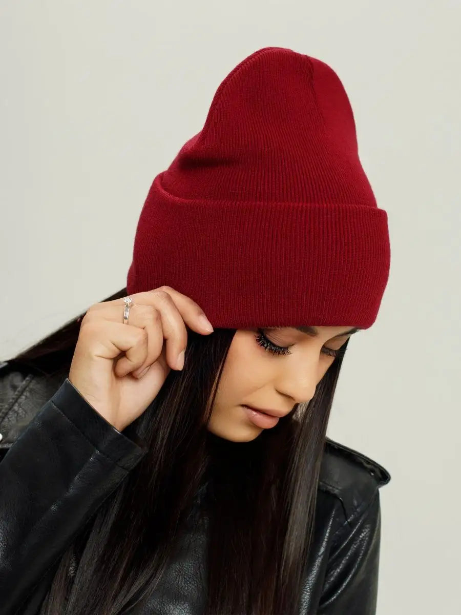The Cuff - Tall Knit Beanie, Wine Red