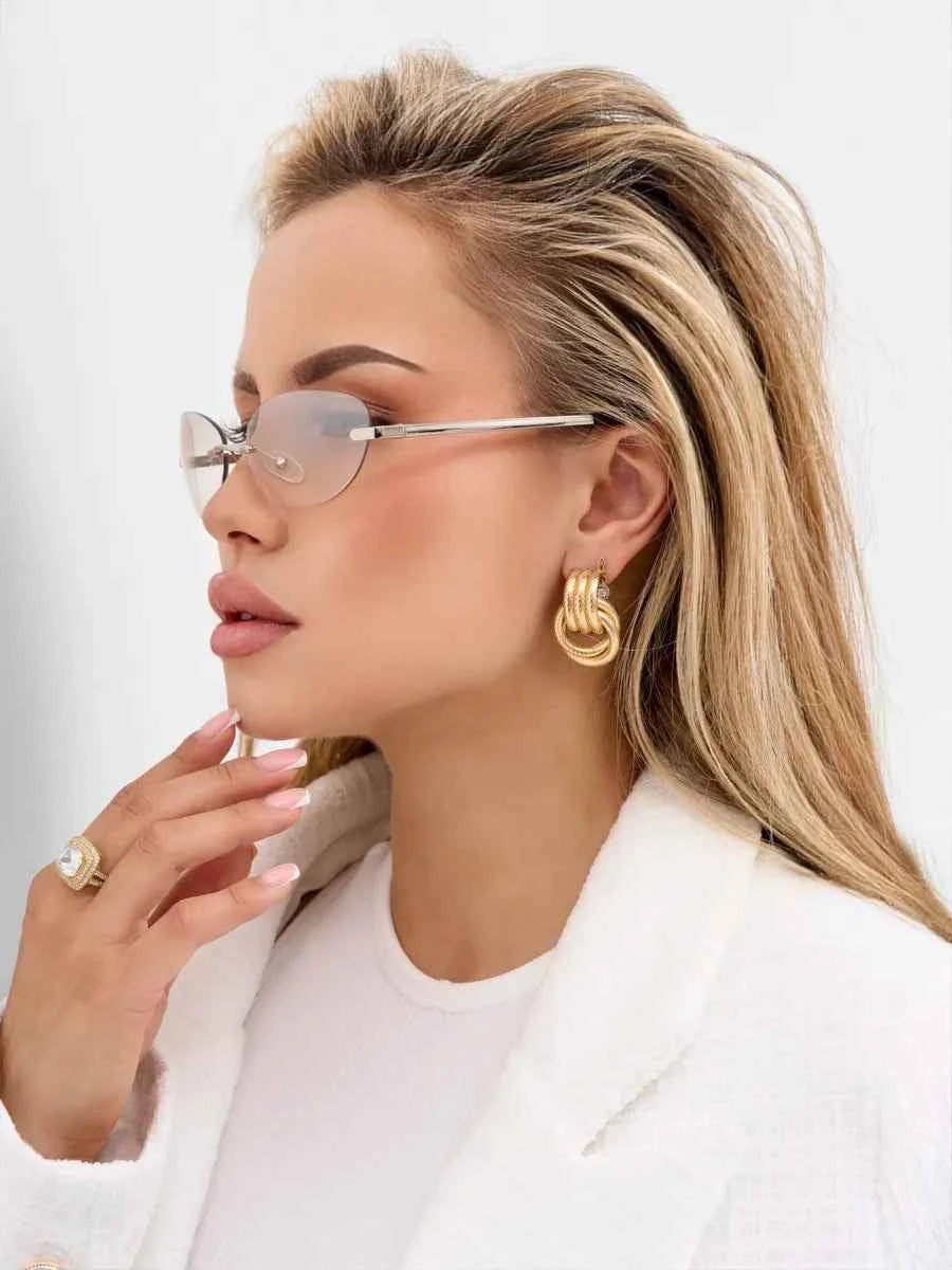 Marie Kiro Y2K Rimless Metal Oval Sunglasses - UV400 Mercury Concave Lens - Retro Frameless Fashion