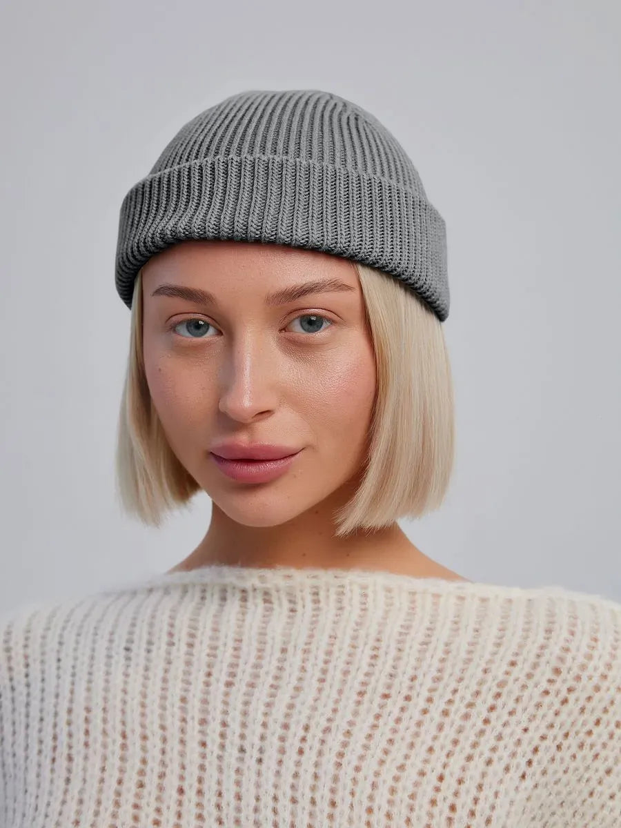 Marie Kiro Watch Cap Wool Knit Beanie, Gray