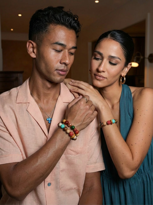 18-Bead Sacred Bodhi Seed & Multi-Gemstone Bracelet - 12mm Vajra Buddhist Meditation Beads