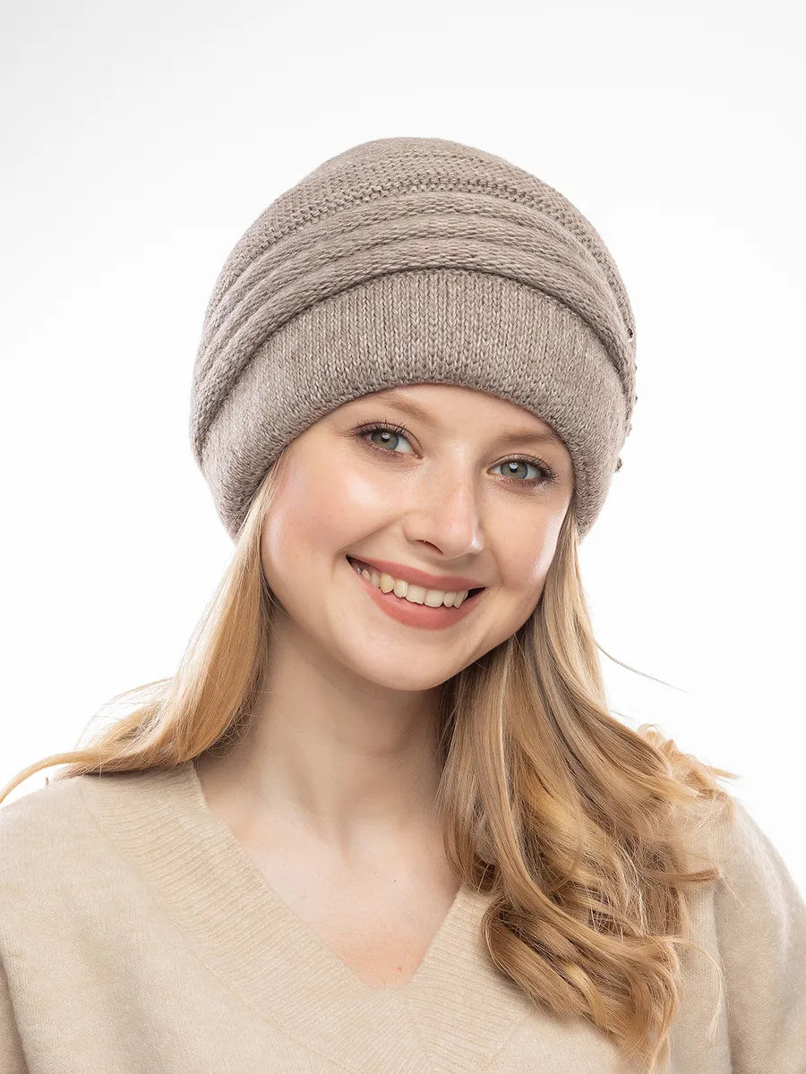 Marie Kiro Cold Open wide-brim knit beanie in Beige, view 7