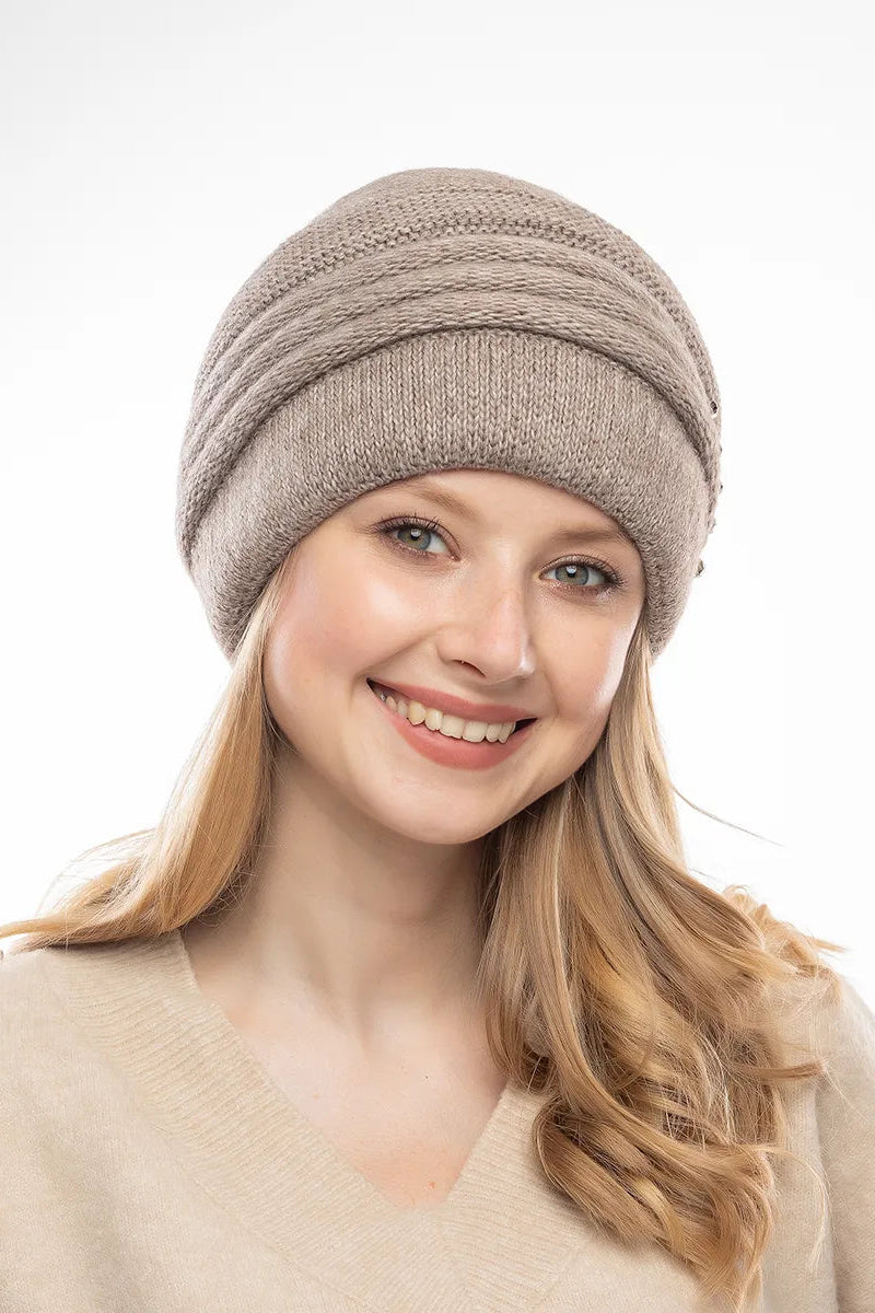 The Cold Open - Wide-Brim Knit Beanie, Beige