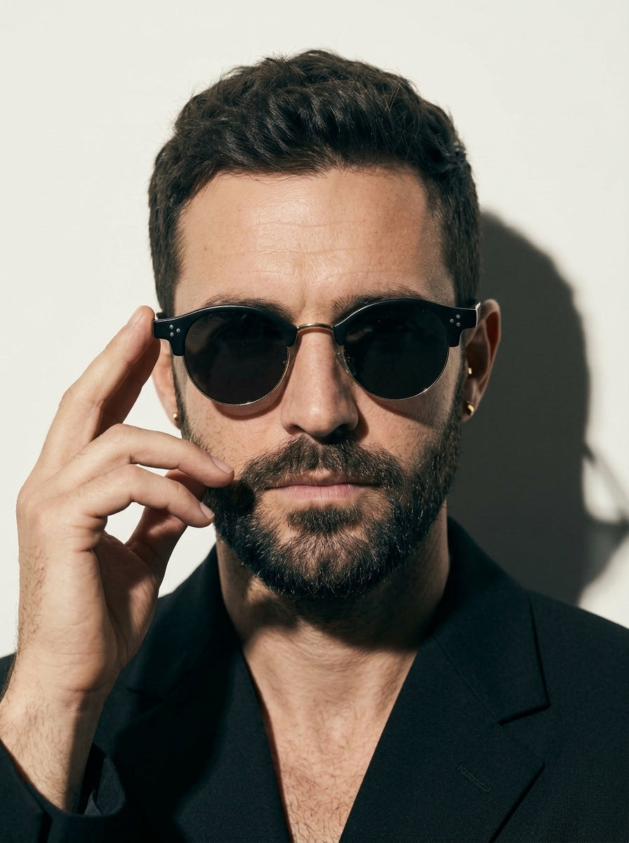 The Vantage - Black Gold with Black Gray Lens | Round Half-Frame Polarized Sunglasses | UV400 TR90