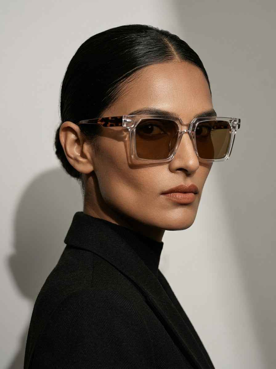The Facade | Polarized Crystal | Square Sunglasses | UV400 TAC Polarized Tea Lenses