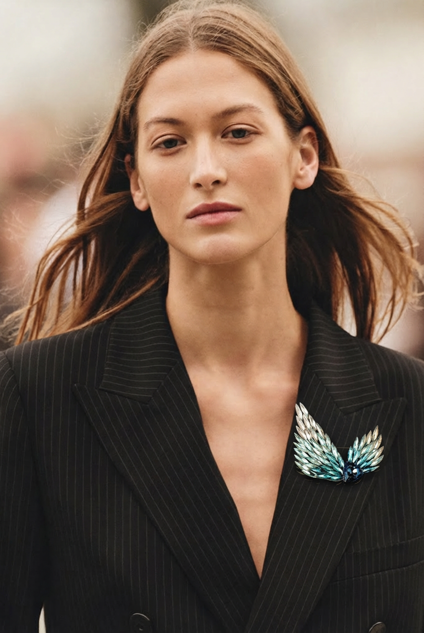 MK-Angel Wings Brooch Copper Gradient Crystal High-End Fashion Pin Luxury Gradient Wings Corsage