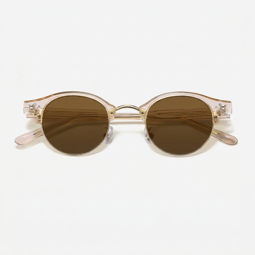 The Vantage - Transparent Tea with Amber Lens | Round Half-Frame Polarized Sunglasses | UV400 TR90