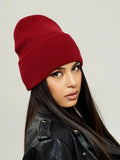 The Cuff - Tall Knit Beanie, Wine Red