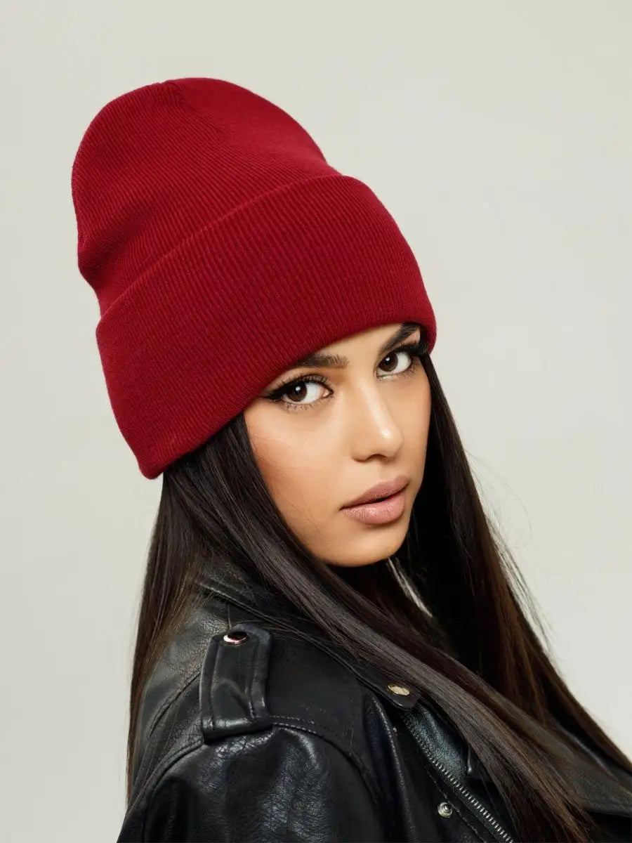 The Cuff - Tall Knit Beanie, Wine Red