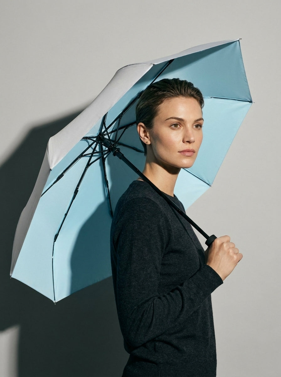 The Canopy - Sky Light Blue | Automatic Titanium Silver UV Umbrella UPF50+ Compact Tri-Fold