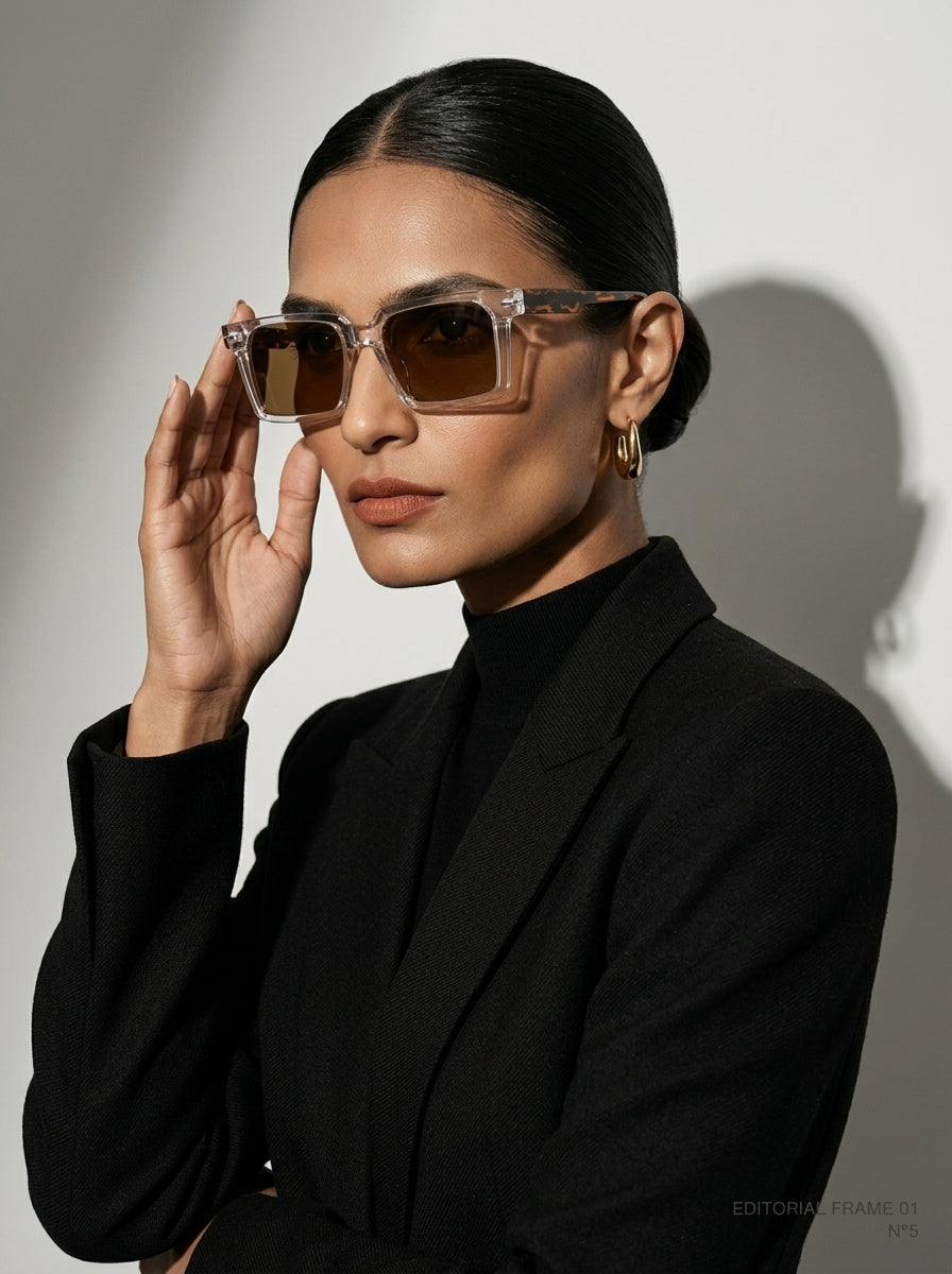 The Facade | Polarized Crystal | Square Sunglasses | UV400 TAC Polarized Tea Lenses