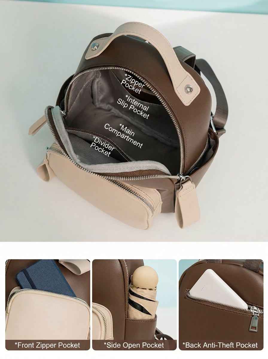 The Duet - Mini Backpack  Caramel & Cream | Two-Tone Vegan Leather Small Backpack Purse