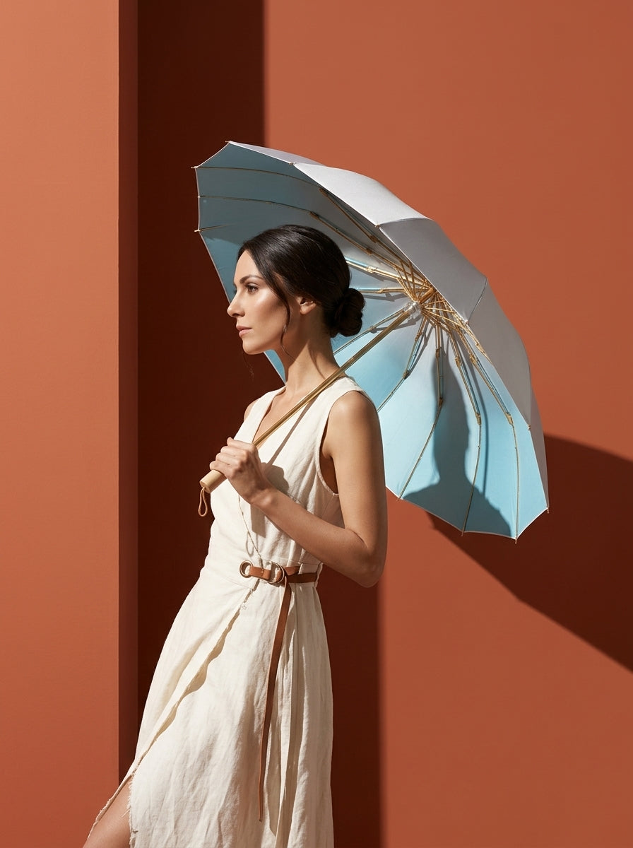 The Prism - Gradient Blue Tri-Fold Umbrella | 16-Rib Compact Sun & Rain Shield