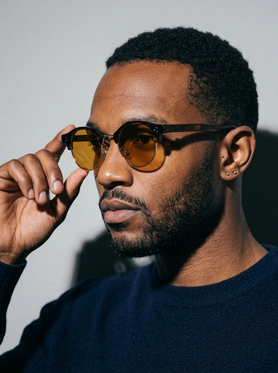 The Vantage - Tortoise with Amber Lens | Round Half-Frame Polarized Sunglasses | UV400 TR90