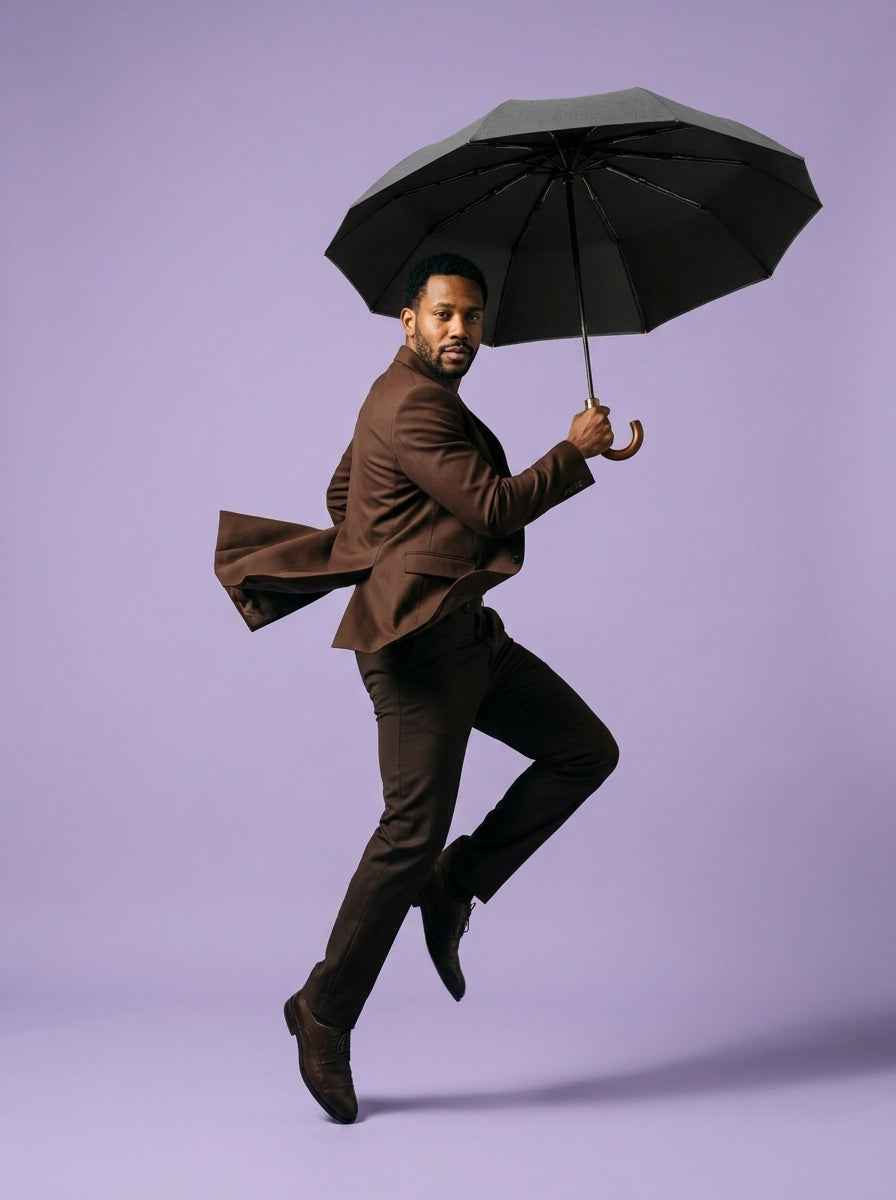 The Envoy - Misty Grey | Solid Wood Handle Automatic Umbrella | UPF50+