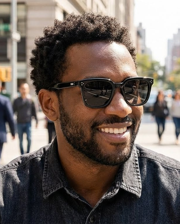 Man wearing sunglasses on a city street