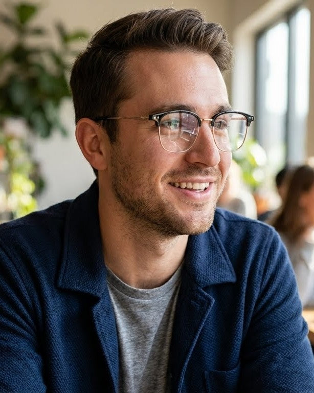 Semi-Rimless Glasses  Anti-Blue Light Browline Frames. Ultra-Lightweight Retro Eyewear for Men & Women (Prescription Ready)