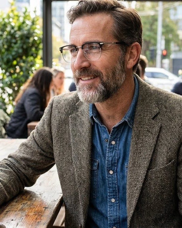 Retro Semi-Rimless Blue Light Glasses Browline Frames. Lightweight Computer Eyewear for Men & Women (Prescription Ready)