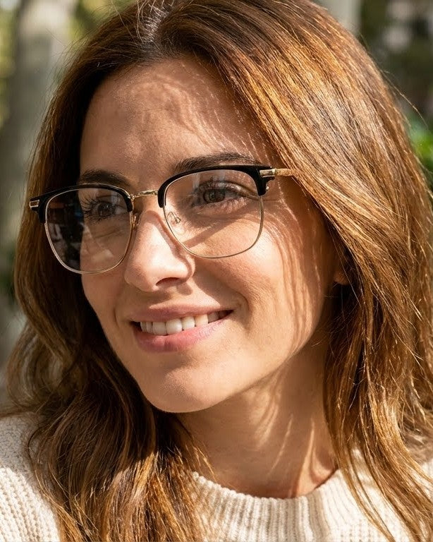 Retro Semi-Rimless Blue Light Glasses Browline Frames. Lightweight Computer Eyewear for Men & Women (Prescription Ready)