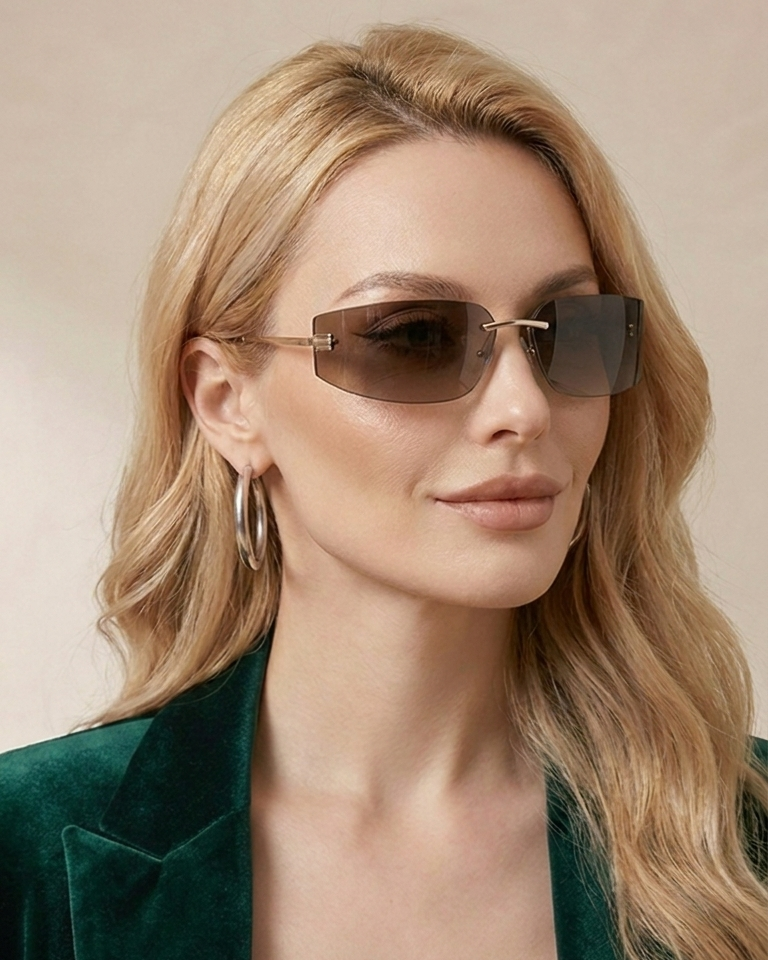 Marie Kiro Obsession: Rimless Polarized Sunglasses, UV400 Ultra-Light 30g Metal Frame