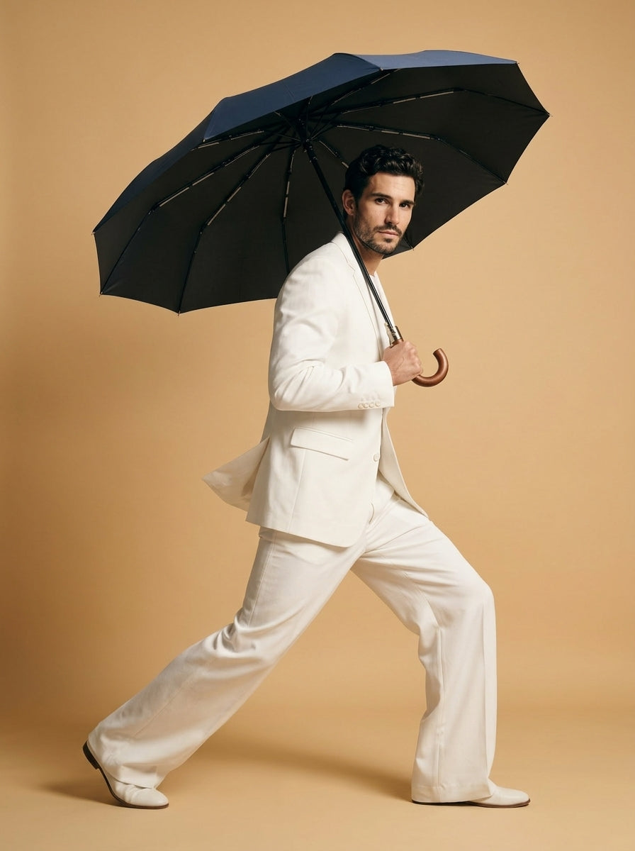 The Envoy - Haze Blue | Solid Wood Handle Automatic Umbrella | UPF50+