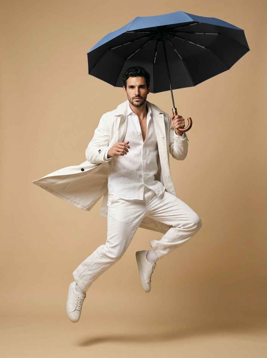 The Envoy - Haze Blue | Solid Wood Handle Automatic Umbrella | UPF50+