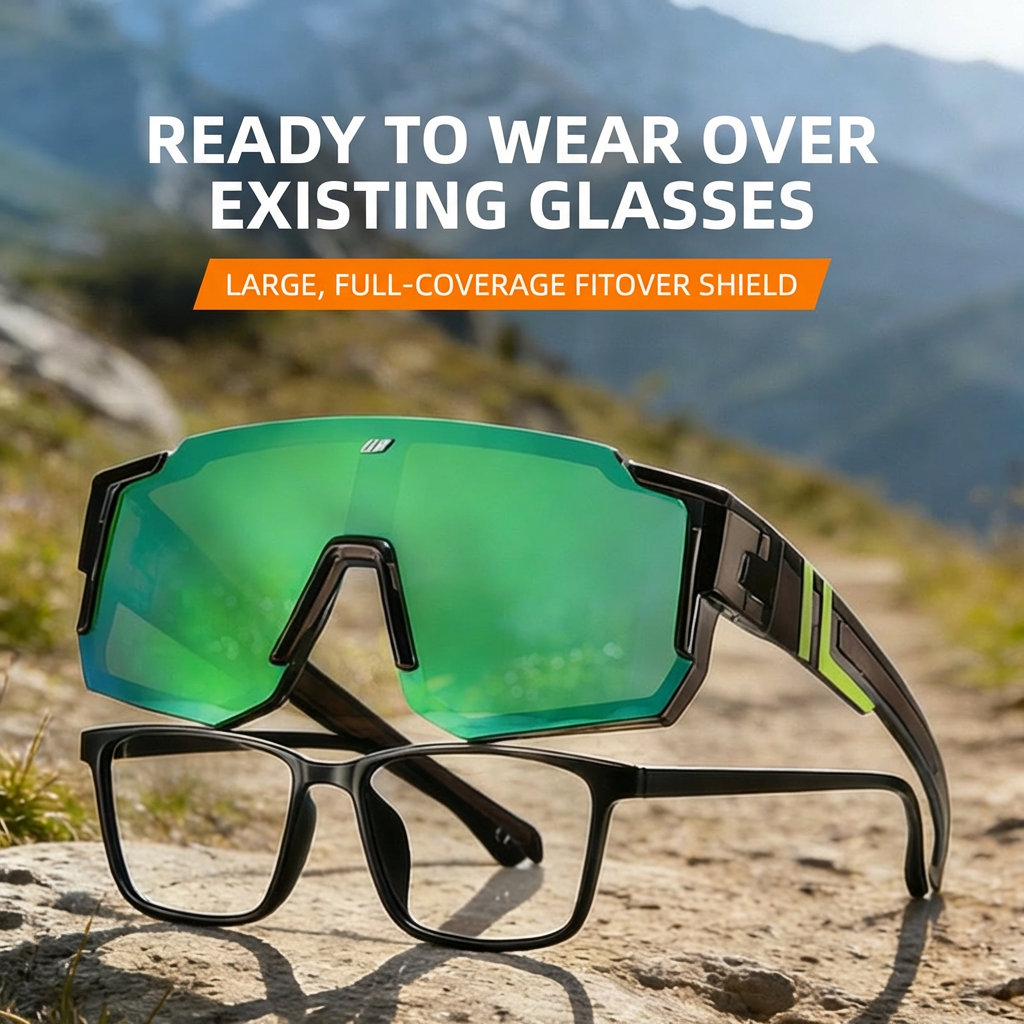 55mm Green Tint Polarized Fit Over Glasses Sunglasses for Mountain Explorers - Cuts Trail Glare - Marie Kiro