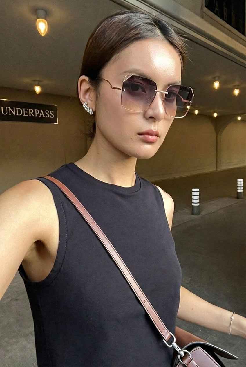 MK-Luna-Polygon Polarized Sunglasses for Women - Oversized UV400 Nylon Lens Metal Frame - High-Fashion Street Style Shades