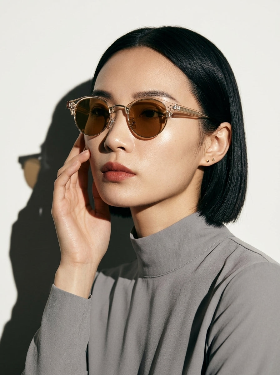 The Vantage - Transparent Tea with Amber Lens | Round Half-Frame Polarized Sunglasses | UV400 TR90