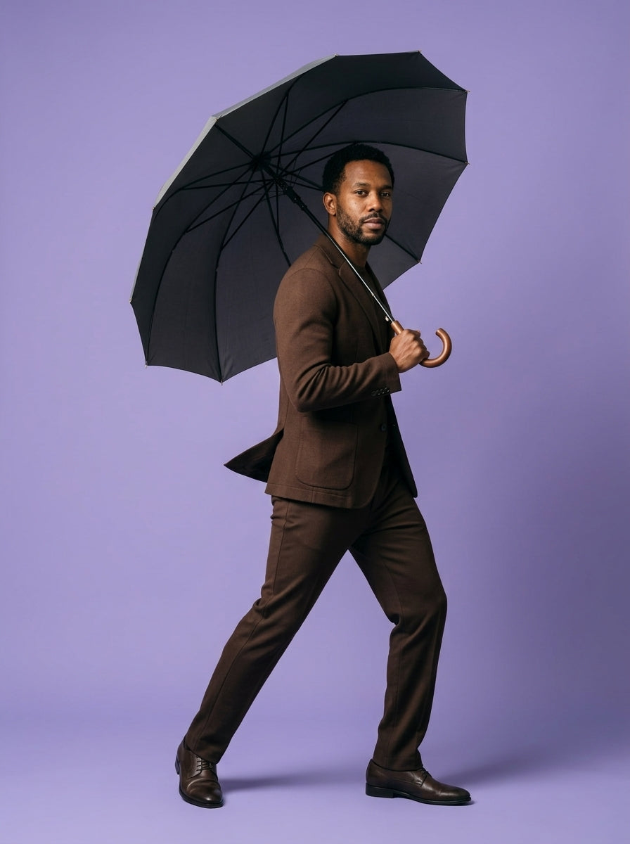 The Envoy - Misty Grey | Solid Wood Handle Automatic Umbrella | UPF50+