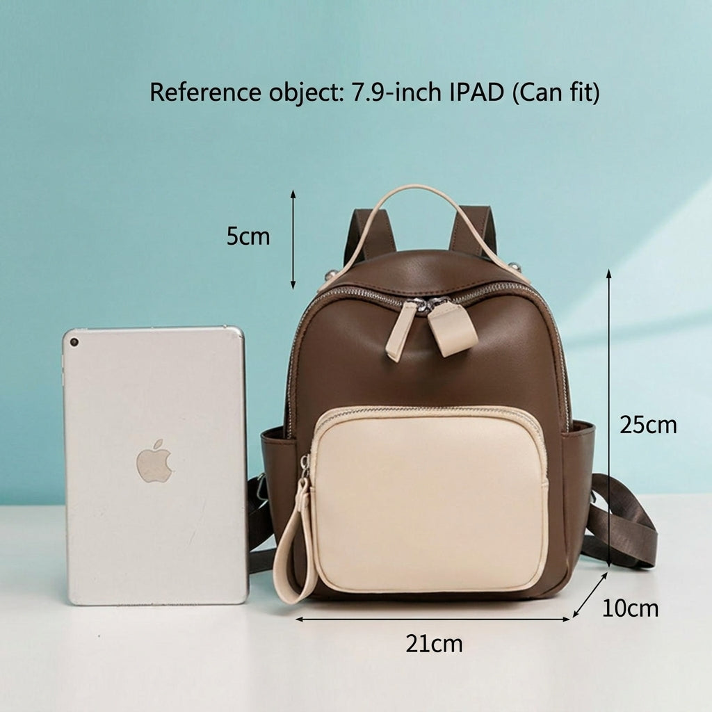 The Duet Mini Backpack  Caramel & Cream | Two-Tone Vegan Leather Small Backpack Purse