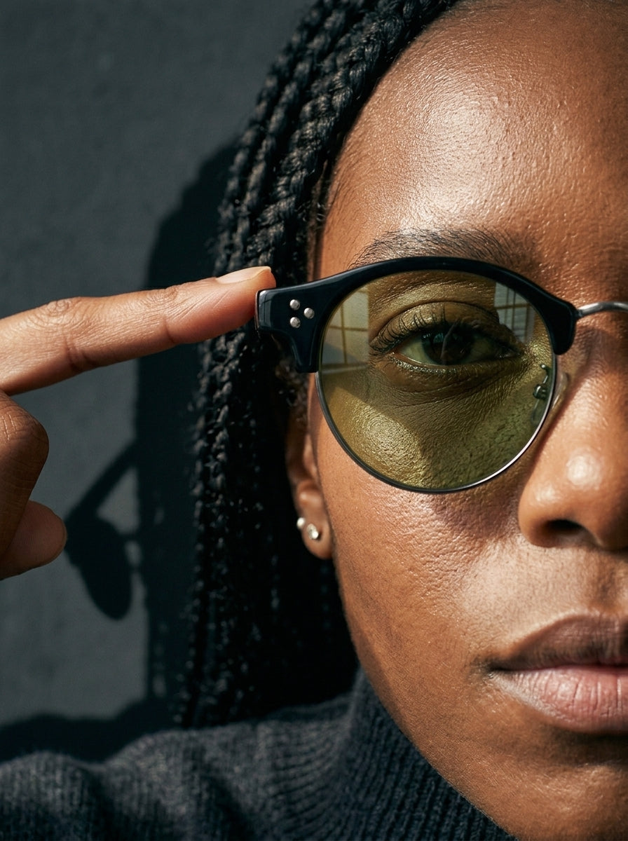 The Vantage - Black Silver with Green Lens | Round Half-Frame Polarized Sunglasses | UV400 TR90