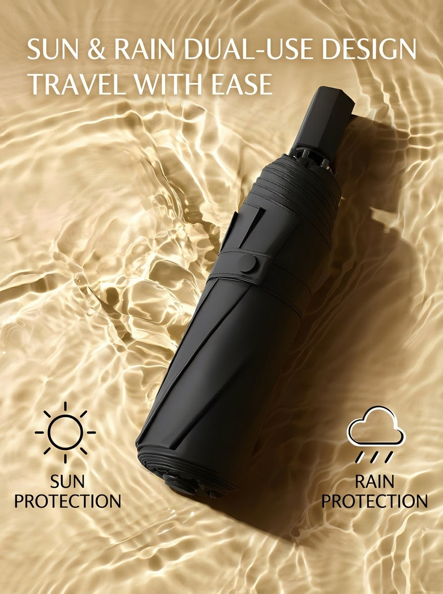 The Seville - Compact Travel Umbrella  UV Protection Double Layer Manual Fold Orange Botanical Print