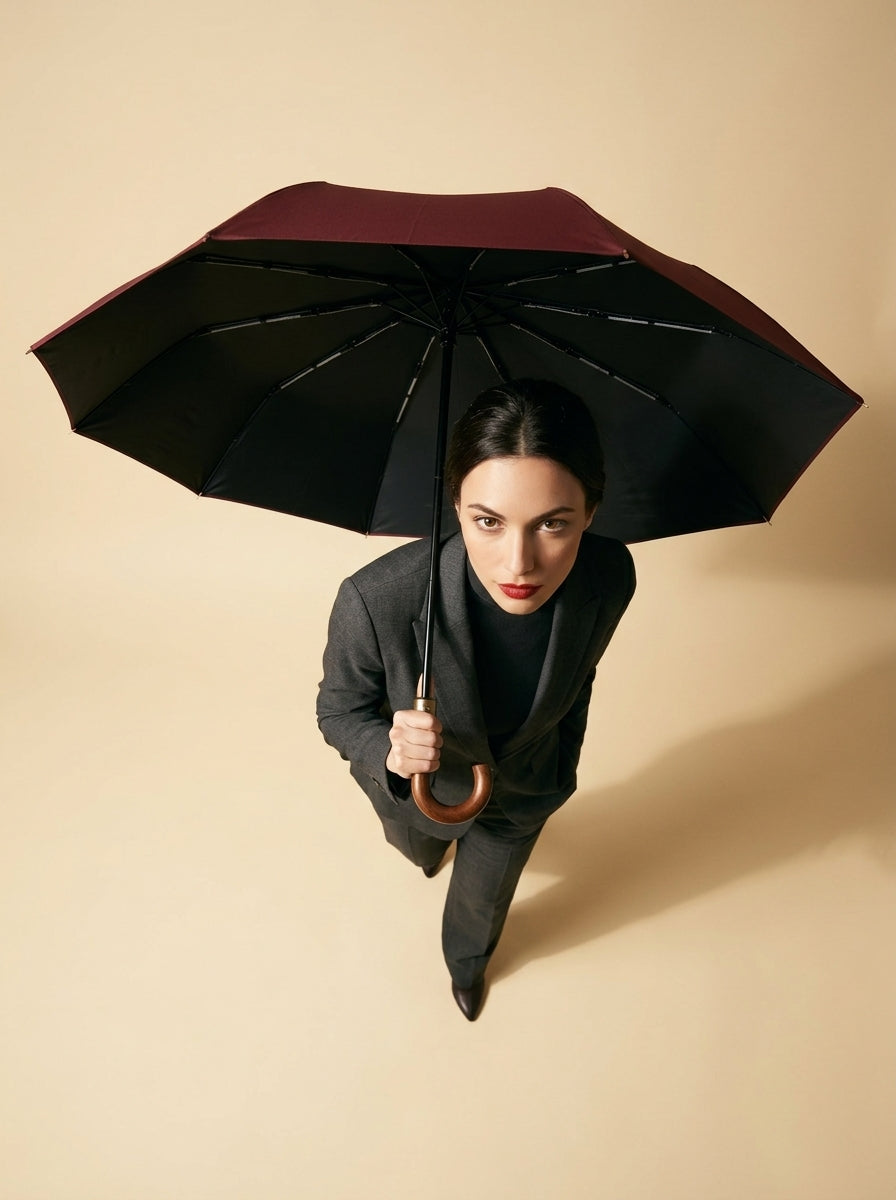 The Envoy - Burgundy | Solid Wood Handle Automatic Umbrella | UPF50+