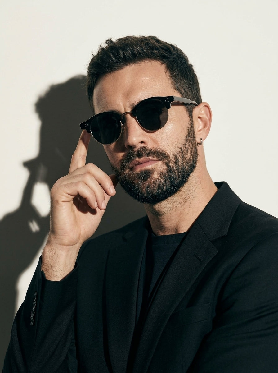 The Vantage - Black Gold with Black Gray Lens | Round Half-Frame Polarized Sunglasses | UV400 TR90