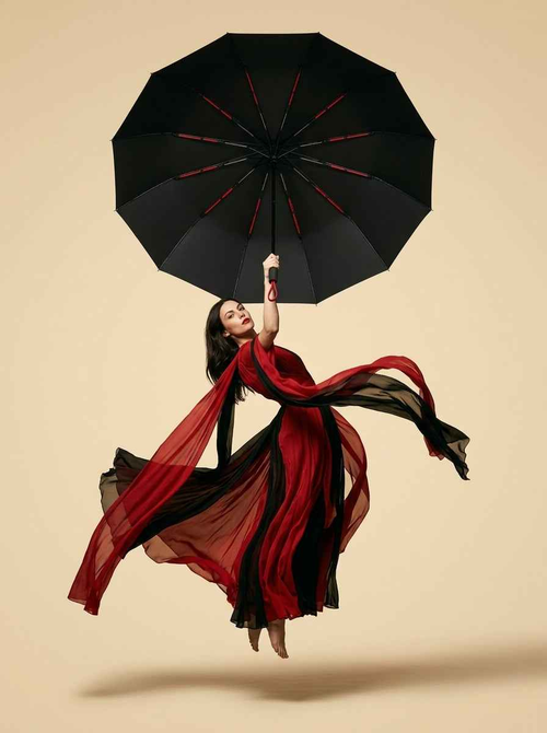 The Bastion - Black and Red Compact UPF50+ Automatic Windproof Travel Umbrella
