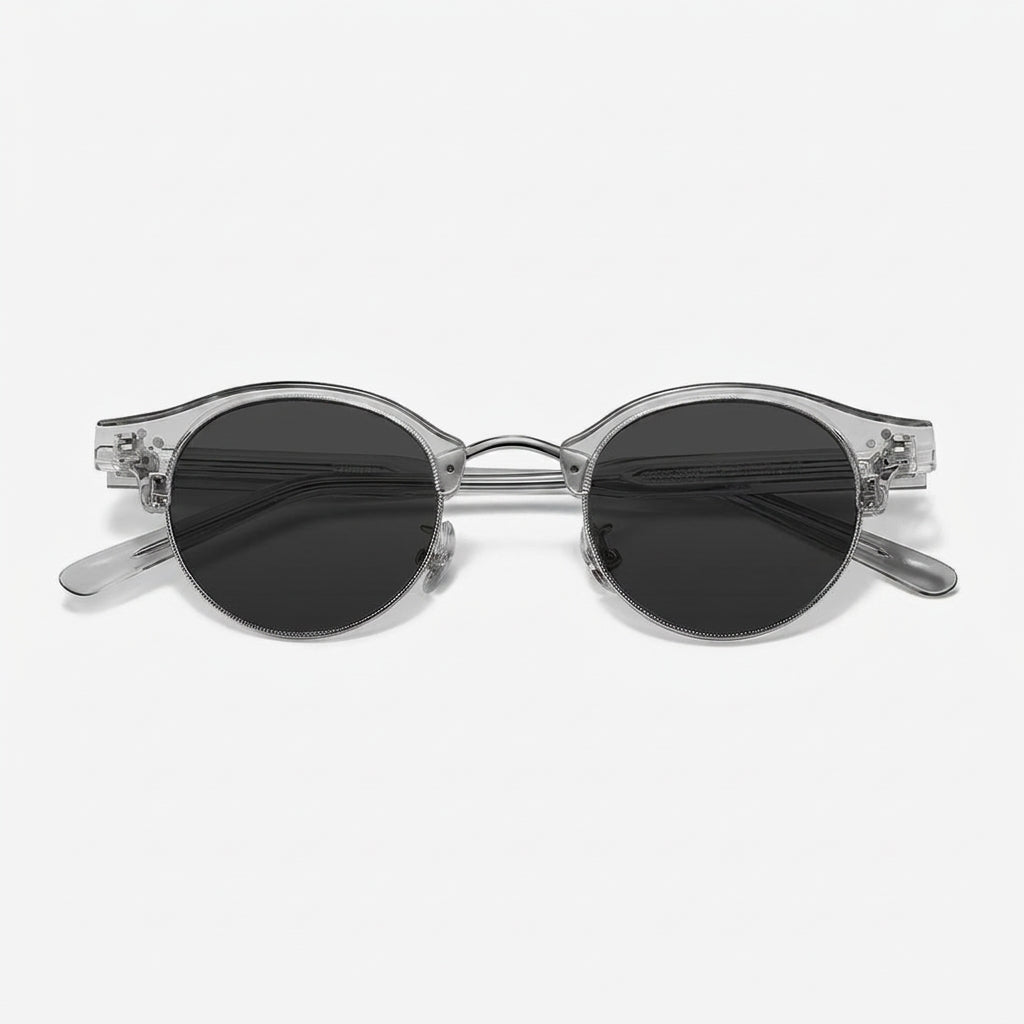 The Vantage - Transparent Gray with Black Gray Lens | Round Half-Frame Polarized Sunglasses | UV400 TR90