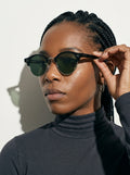 The Vantage - Black Silver with Green Lens | Round Half-Frame Polarized Sunglasses | UV400 TR90