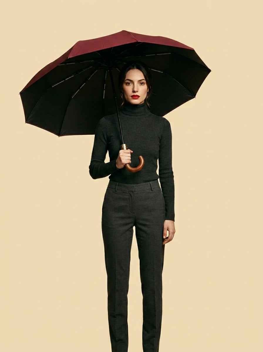 The Envoy - Burgundy | Solid Wood Handle Automatic Umbrella | UPF50+