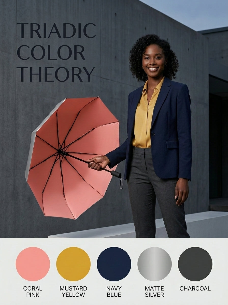 Compact Automatic Umbrella UPF50+ UV Sun & Rain, Tri-Fold — The Canopy, Blush