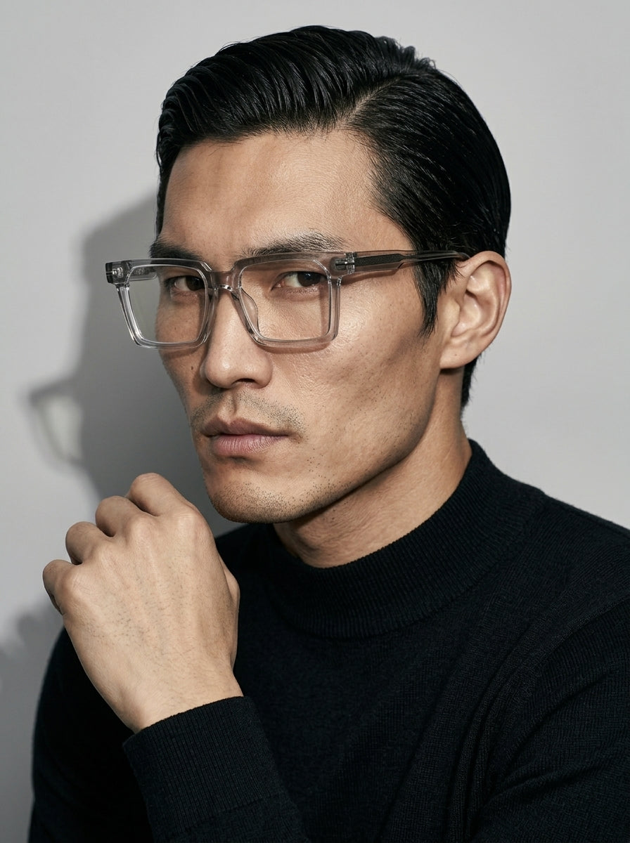 The Facade | Transparent Gray, Blue Light Optical Frames | Square Glasses | TR90 Frame