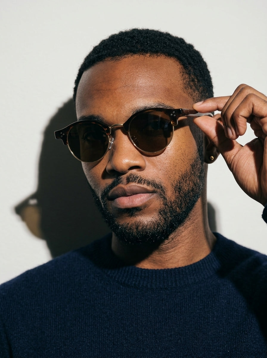 The Vantage - Tortoise with Amber Lens | Round Half-Frame Polarized Sunglasses | UV400 TR90