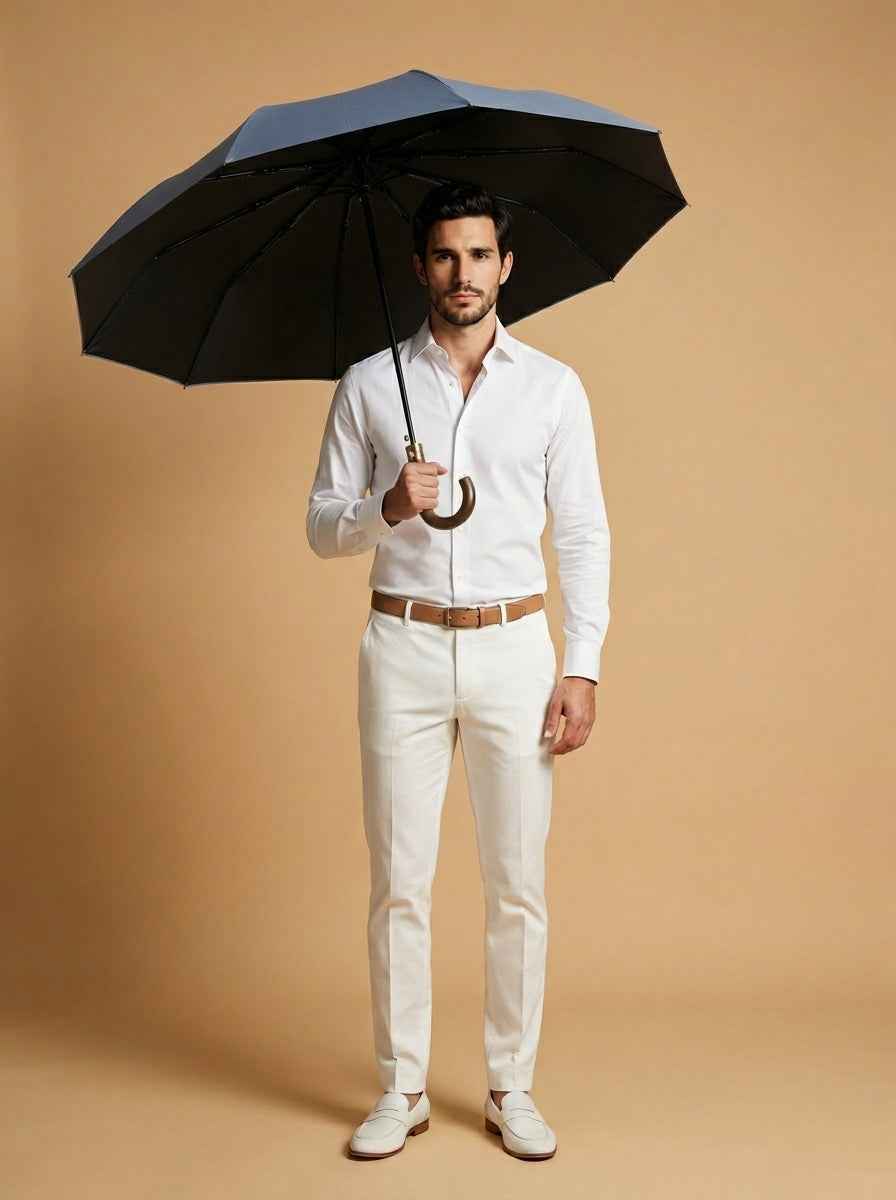 The Envoy - Haze Blue | Solid Wood Handle Automatic Umbrella | UPF50+