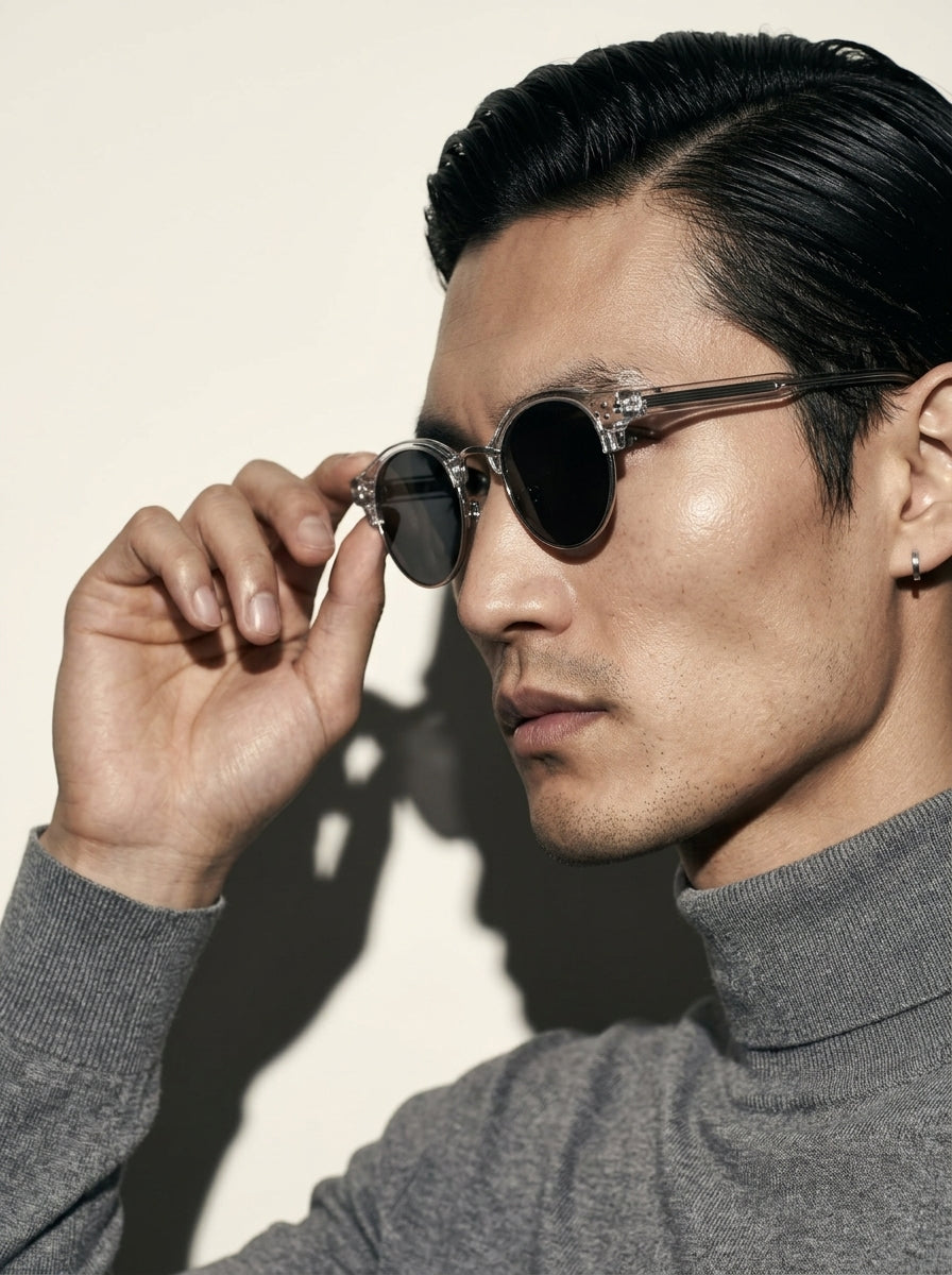 The Vantage - Transparent Gray with Black Gray Lens | Round Half-Frame Polarized Sunglasses | UV400 TR90