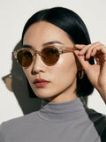 The Vantage - Transparent Tea with Amber Lens | Round Half-Frame Polarized Sunglasses | UV400 TR90