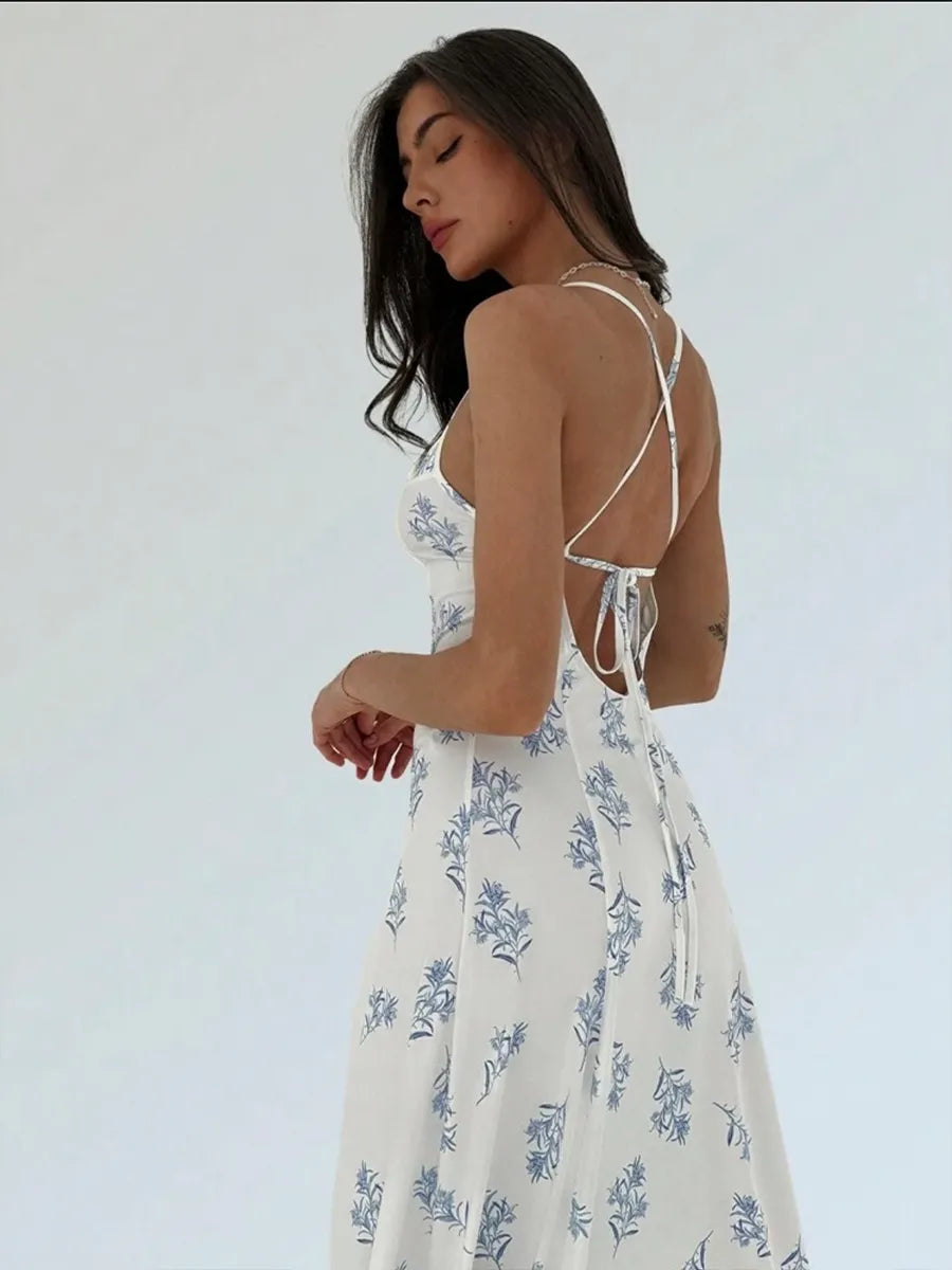 The Wildflower - Square Neck Cami Maxi Dress, Apricot Floral